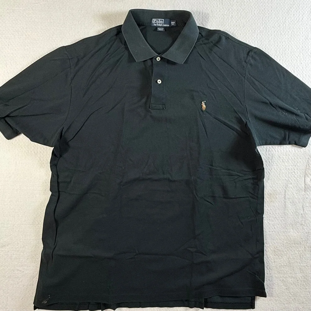 Polo Ralph Lauren Polo Shirt Mens 2XLT Pima Cotton Short Sleeve Black - Picture 3 of 8